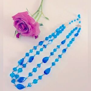 Vintage necklace turquoise & teal blue beads, 2-strands,  Acrylic, 20-22” adj.